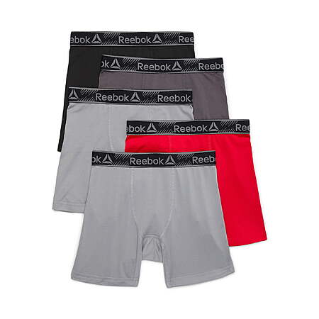 5-Pack Reebok Boys' Performance Featherweight Boxer Briefs (Grey/Red, Size Large) – $4.90 ($0.98 Each) + Free Shipping with Walmart+