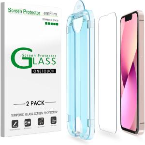2-Pk amFilm OneTouch iPhone 16/15/14/13/12/11 / Pixel 9 Tempered Glass Screen Protectors