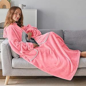 Long-Length Hooded Wearable Blanket (Pink, 53