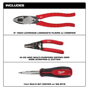 3-Piece Milwaukee Electrician's Screwdriver, Plier & Wire Stripper Hand Tool Kit