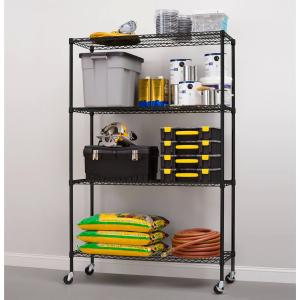 4-Tier Hyper Tough Heavy Duty Wire Shelf w/ Wheels (Chrome or Black, 72x48x18
