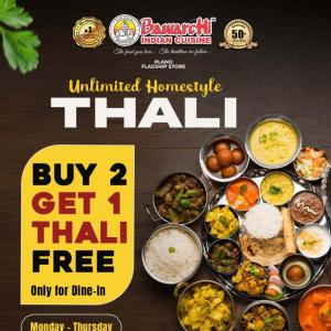 Unlimited Thali Delight: Buy 2, Get 1 FREE at Bawarchi Plano!