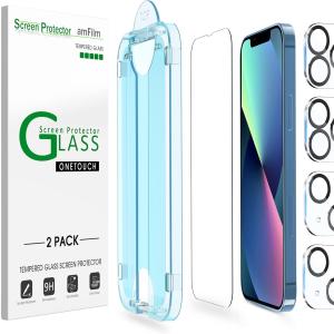 2-Pk amFilm OneTouch iPhone 16/15/14/13/12/11 / Pixel 9 Tempered Glass Screen Protectors