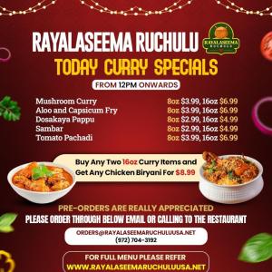 Authentic South Indian Curries – Today’s Hot Specials from Rayalaseema Ruchulu