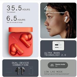 CMF by Nothing Wireless Bluetooth Noise Cancelling Earbuds (Dark Grey or Orange)