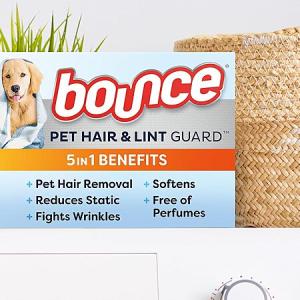 130-Count Bounce Pet Hair & Lint Guard Mega Dryer Sheets (Unscented) - Perfect for Pet Owners