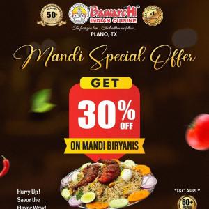 Get 30% OFF on Mandi Biryani at Bawarchi Plano – Limited Time Only!