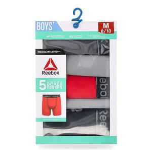 5-Pack Reebok Boys' Performance Featherweight Boxer Briefs (Grey/Red, Size Large) – $4.90 ($0.98 Each) + Free Shipping with Walmart+