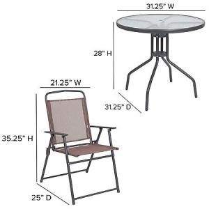 6-Pc EMMA + OLIVER Brown Patio Garden Set with Umbrella and Folding Chairs