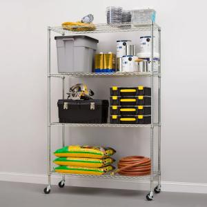 4-Tier Hyper Tough Heavy Duty Wire Shelf w/ Wheels (Chrome or Black, 72x48x18