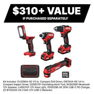 5-Tool Skil PWR Core 12V Brushless Power Tool Combo Kit with USB-C Charger - High Performance