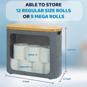 Rosos Bamboo Lid Toilet Paper Storage with Clear Window & Handles