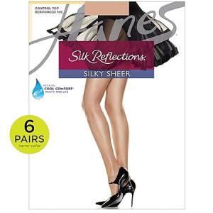 Hanes Women's Silk Reflections Control Top Pantyhose, 6-Pack with Reinforced Toe – Comfort & Durability