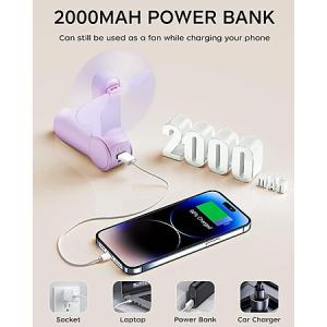 Portable 3-Speed FrSara Mini Handheld Fan with 2000mAh Power Bank (Purple)