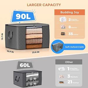 6-Pack Budding Joy 90L Large Foldable Storage Bags/Bin Containers (Gray)