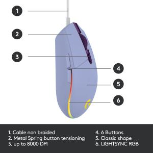 Logitech G203 Lightsync Wired Optical Gaming Mouse (Lilac)