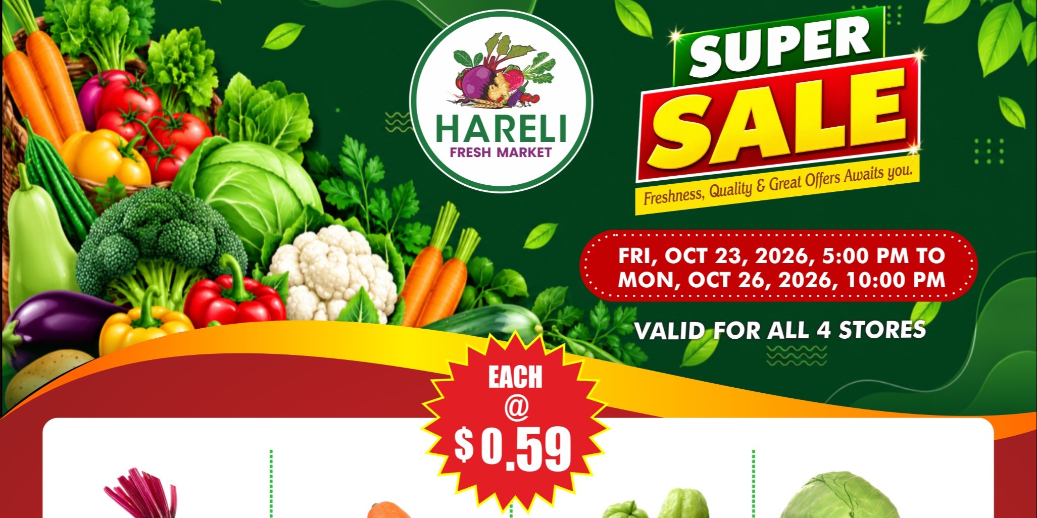 Hareli Fresh Market Vegetable Sale From $0.59 in Texas