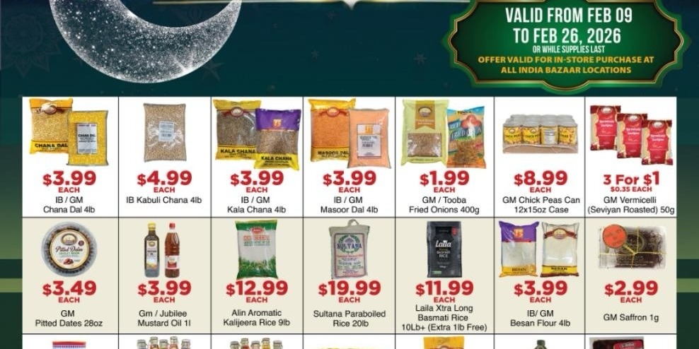 India Bazaar – Ramadan Mubarak Special Sale on Groceries & Festive Essentials (Feb 9–26, 2026)