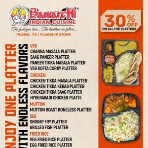 Bawarchi Indian Cuisine Plano: Get 30% Off on Veg, Chicken, Mutton & Seafood Platters – Limited Time Offer