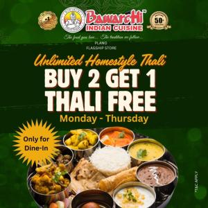 Bawarchi Indian Cuisine - Unlimited Homestyle Thali - Buy 2 Get 1 FREE!