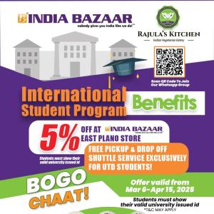 Student Deals Alert: 5% Off & Free Shuttle for UTD Students at India Bazaar