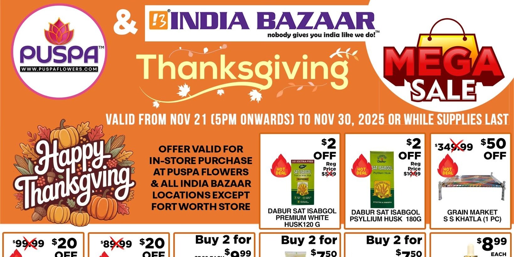 India Bazaar & Puspa Flowers – Thanksgiving Mega Sale 2025 | Biggest Festive Discounts