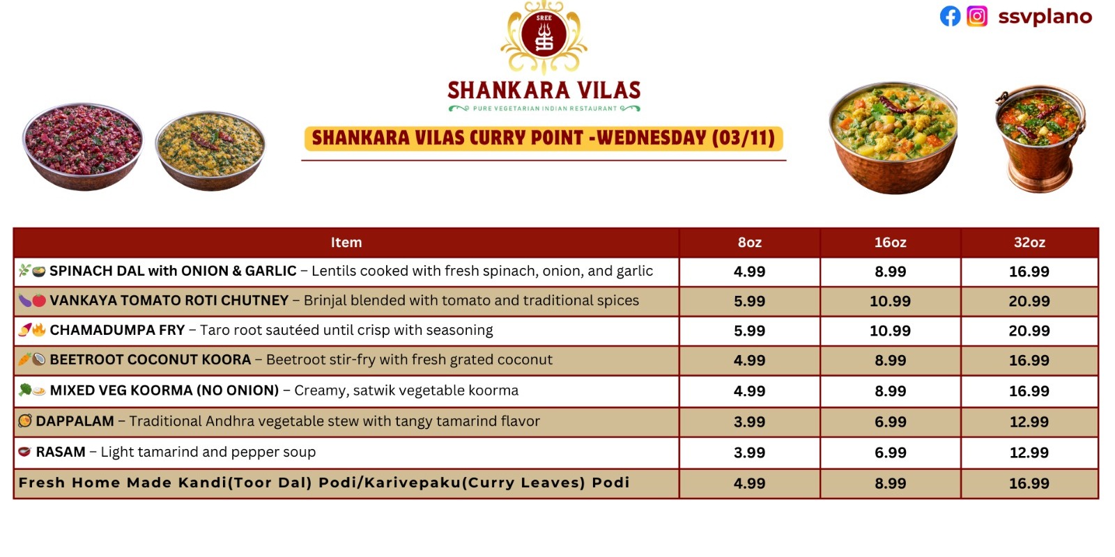 Shankara Vilas – Wednesday Curry Point Specials in Plano TX | Fresh Indian Vegetarian Takeout