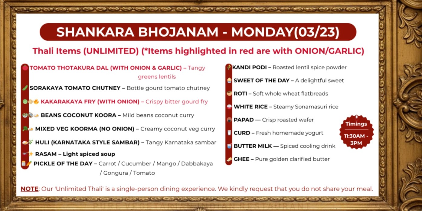 Shankara Bhojanam Unlimited Thali – Traditional Indian Feast in USA