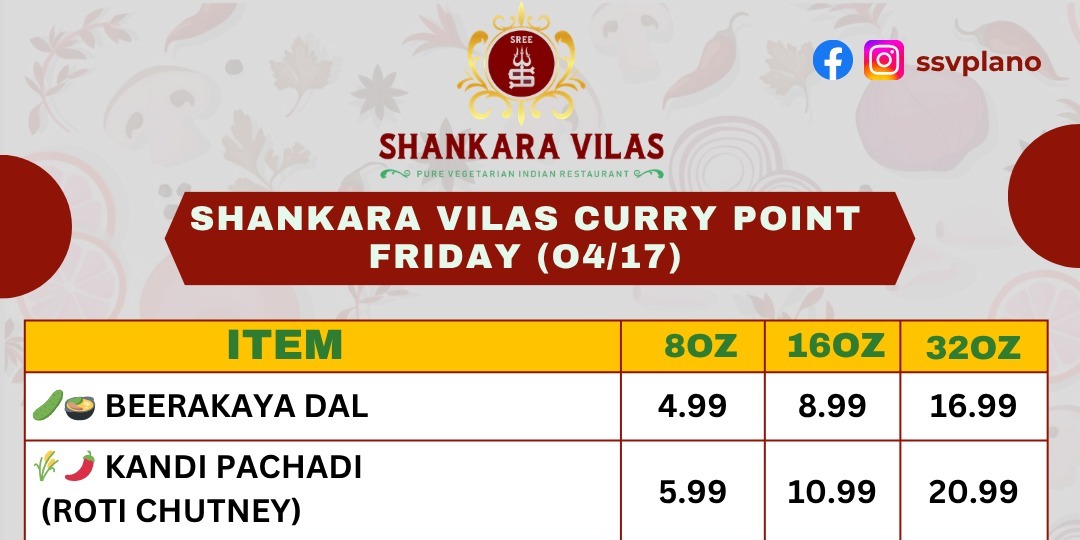 Shankara Vilas Curry Point - Authentic Friday Specials Menu in Plano, TX