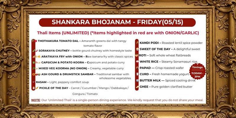 Shankara Bhojanam Friday Unlimited Thali With Traditional Veg Items