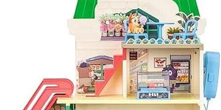 Bluey & Bingo Supermarket Playset with Escalator – 15-Piece Pretend Play Toy for Kids at Amazon