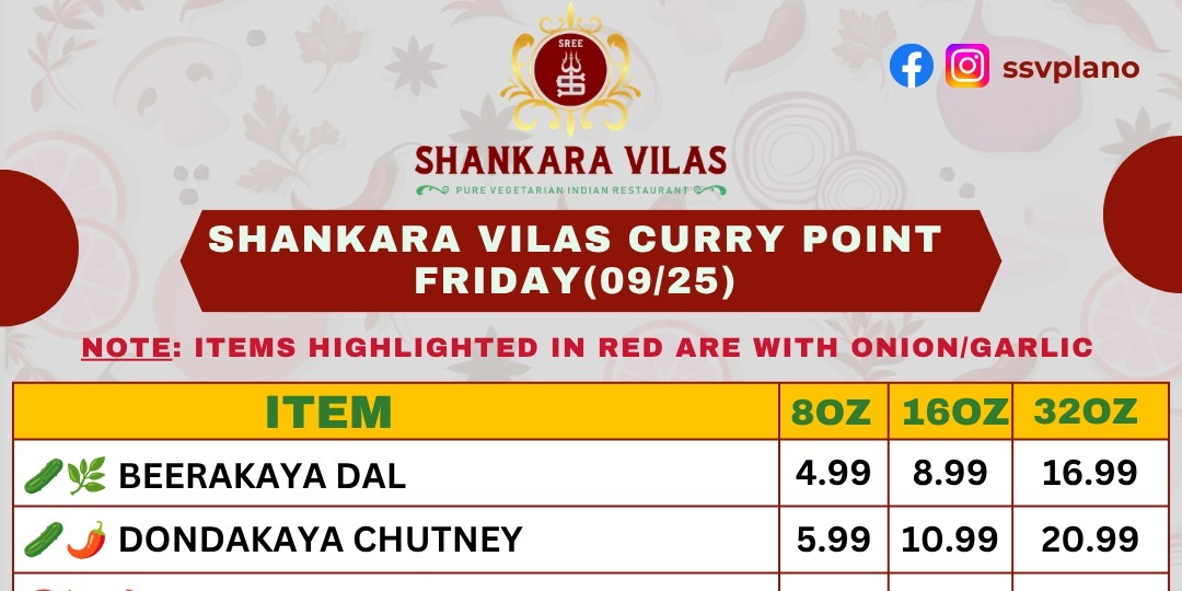 Shankara Vilas Friday Curry Point Specials in Plano