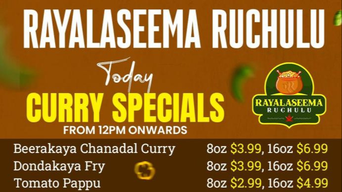 Today’s Curry Specials at Rayalaseema Ruchulu! 🍛