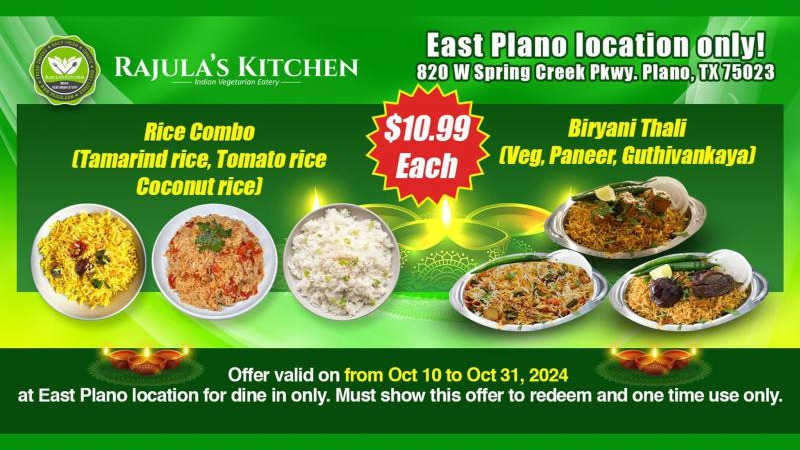 Diwali Special at Rajula's Kitchen – East Plano Location Only! 🍛