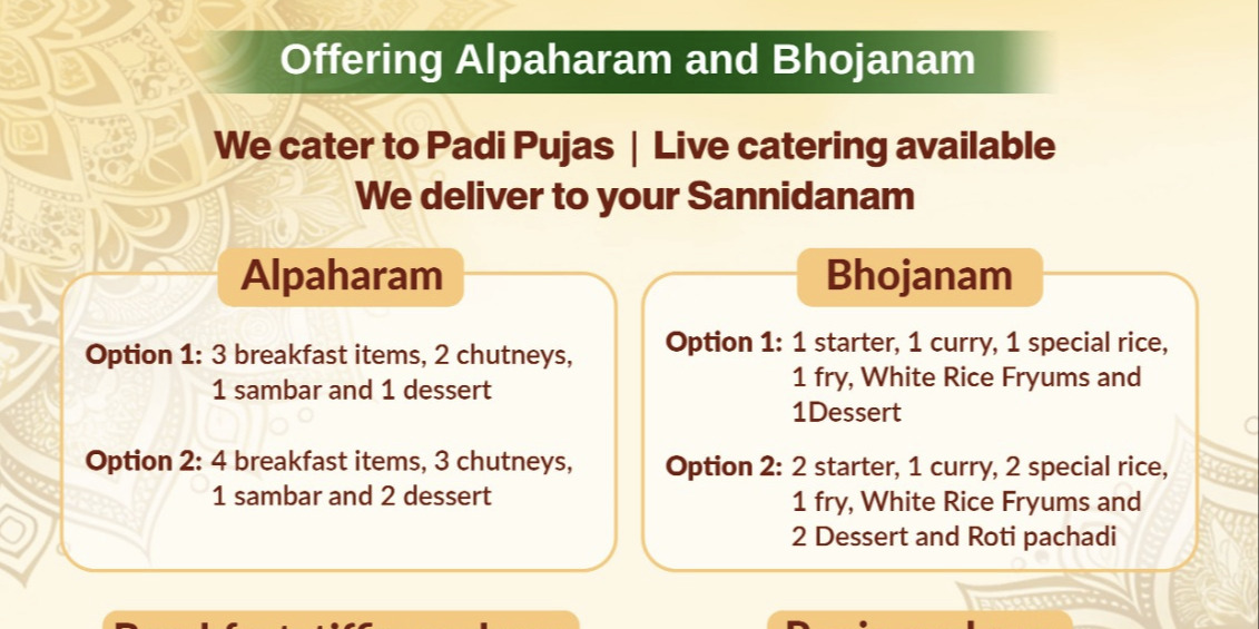 The Veg Palace Karteeka Maasam & Ayyappa Prasadam Special Satvik Catering Services