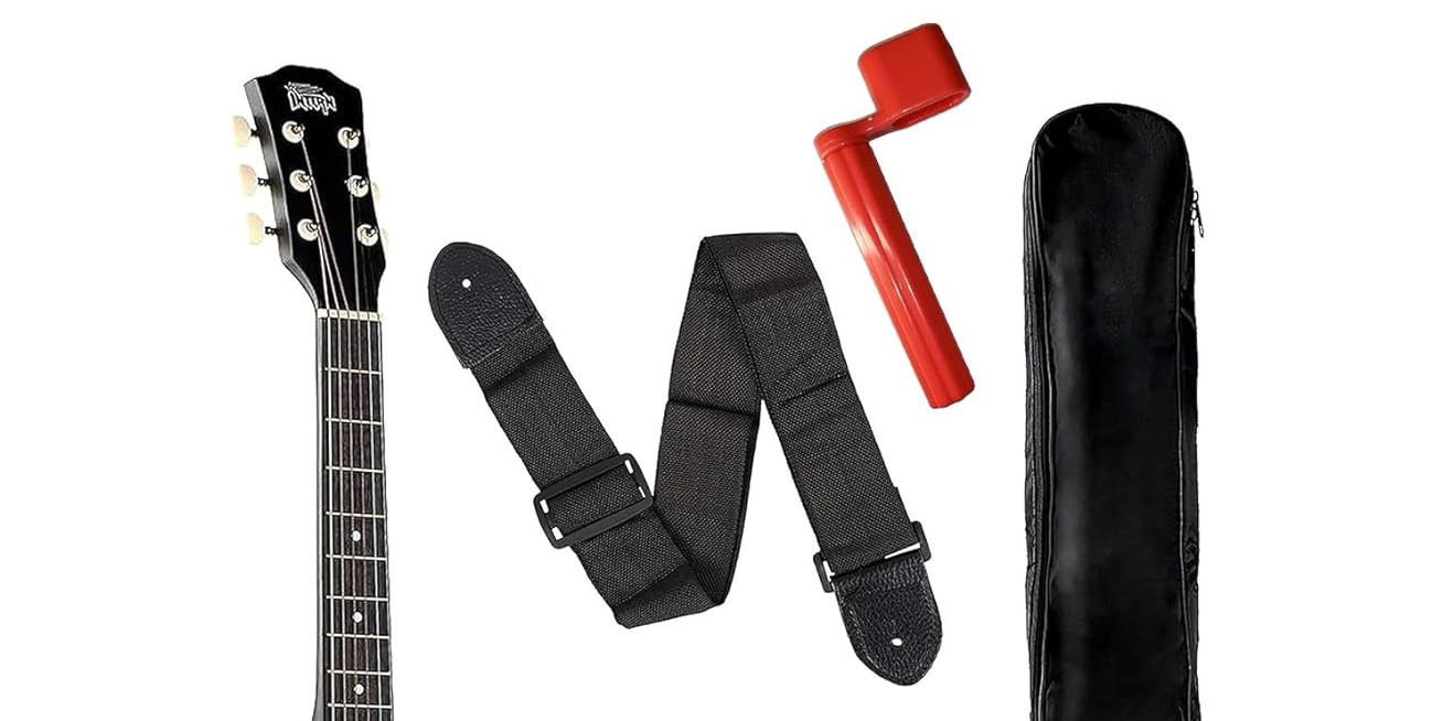 Intern INT-38C Right hand Acoustic Guitar Kit, With Bag, Strings, Pick And Strap, Black, small