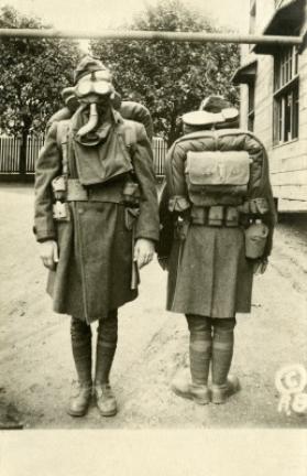 ABOVE: U.S. Army Ambulance Corps men. Ambulance drivers trained at Allentown's Camp Crane. LEFT: Allentown's Camp Crane trained gas mask instructors. PHOTOS COURTESY LEHIGH VALLEY HERITAGE MUSEUM