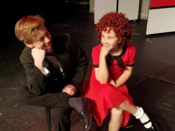 Bubbly McClosky and Gracie Nagle rehearse for "Annie Jr." at the Shawnee Playhouse. CONTRIBUTED PHOTO
