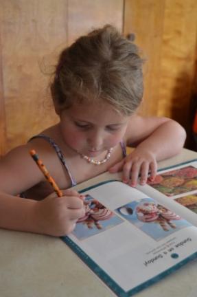 Five-year-old Payton Borger, who will be starting kindergarten in the fall, searches two pictures to mark the things that are different. The daughter of Kristen Carr and Joseph Borger of Lehighton, Payton does a little schoolwork with her…