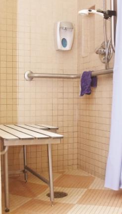 TOP: Making your home accessible for wheelchairs and walkers is easier to do sooner than later. BOTTOM: Grab bars and seats in the shower make it easier for those not steady on their feet. PHOTOS COURTESY OF METROGRAPHICS