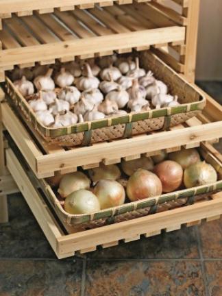 Orchard racks and other storage solutions for fresh produce increase storage longevity while maximizing space. PHOTO COURTESY GARDENER'S SUPPLY COMPANY