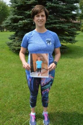 April Treible of Lehighton holds a photo of herself before she lost 30 pounds. KAREN CIMMS/TIMES NEWS There should be a photo of April standing outside holding a "before" photo of herself, and one of all her ribbons, which isn't really necessary....