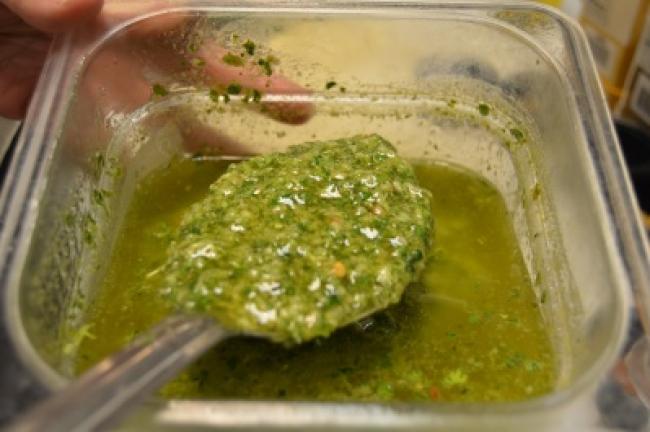 The Chimichurri sauce is a popular Argentinian recipe. It is similar to pesto, only with parsley instead of basil.