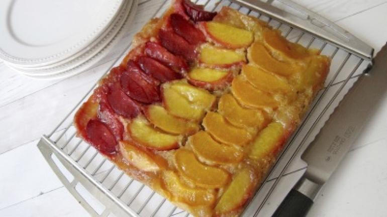 Stone Fruit Almond Upside-Down Cake AP PHOTO Copyright - Sara Moulton
