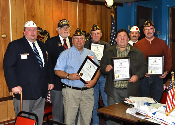 VICTOR IZZO/SPECIAL TO THE TIMES NEWS Present for the presentation of four Certificates of Appreciation from the National VFW were, left to right : Gilbert Henry, VFW Post 294; John F. Howard; Cliiff Goodhile; Marty Golden; Daniel Daccardi; Mike…