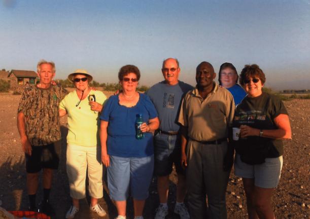 SPECIAL TO THE TIMES NEWS Taking a moment for a group photo on their exciting photo safari to Kenya are, left to right: Ray Borger, Alfreda Lantzy, Marlene Heckman, Larry Heckman, Titus, their guide, Earl Everett and Wanda Martin.