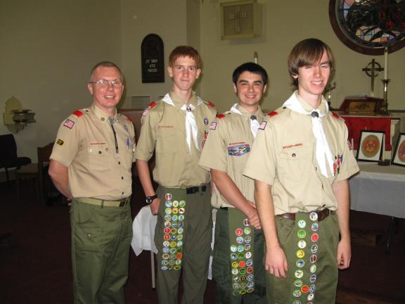 RICK GRANT/SPECIAL TO THE TIMES NEWS Scoutmaster Ray Attewell, left, Adam Dachowicz, Sean Parrish and Phillip Slack.