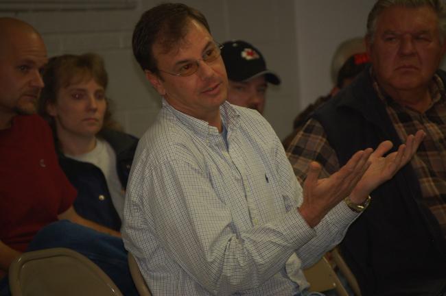 JOE PLASKO/TIMES NEWS Tony Prudenti, Jr. questions the intent of an amendment to the West Penn Township zoning ordinance regarding wind conversion systems.