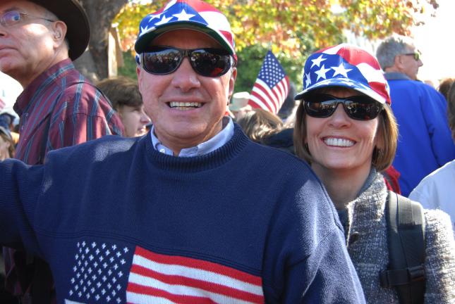 RON GOWER/TIMES NEWS Vince and Mary Lou Gilotti of Franklin Township wear patriotic colors while attending rally in front of the Capitol in Washington D.C., Thursday. An estimated 10,000 people protested against a proposed health care reform package.