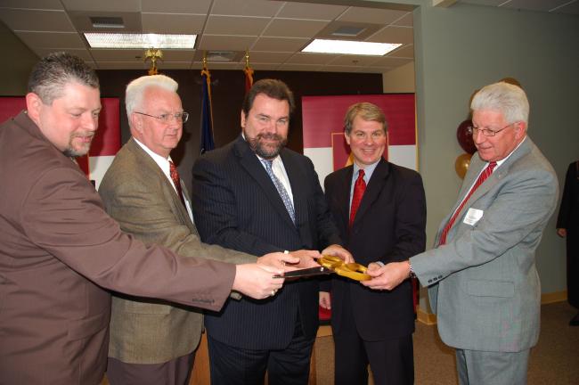 ALVERNIA UNIVERSITY/SPECIAL TO THE TIMES NEWS Participating in the ribbon cutting for the new Alvernia University Graduate and Continuing Education Center at the Cressona Mall Thursday were, from left, Tim Seip (Pa. State Representative, 125th…